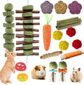 WDEFUN 21PCS Rabbit Chew Toys for Teeth Grinding, Natural Timothy Hay Cakes Treats for Bunny, Organic Apple Wood Sticks 