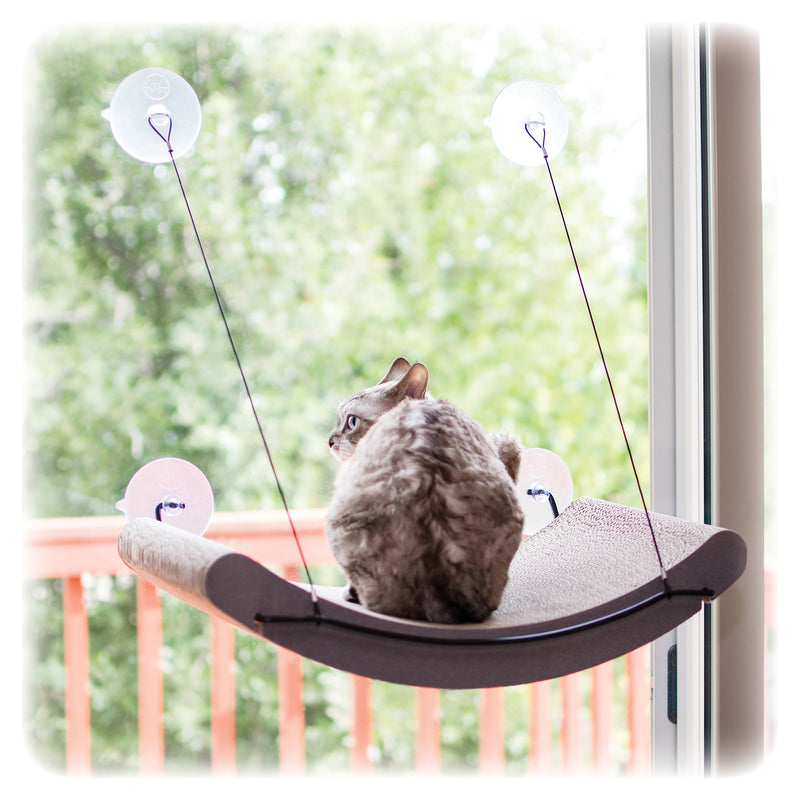 K&H Pet Products EZ Mount Cat Window Perch Kitty Sill Scratcher Cradle, Sturdy Window Perch for Large Cats, Steel Frame Scratcher Hammock with Strong Suction Cups for Glass - 20 X 11in Cardboard