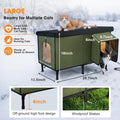 Heated Cat House for Outside, Insulated Large Elevated Waterproof Feral Cat Shelter with Heated Pad, Safe Escape Door Al