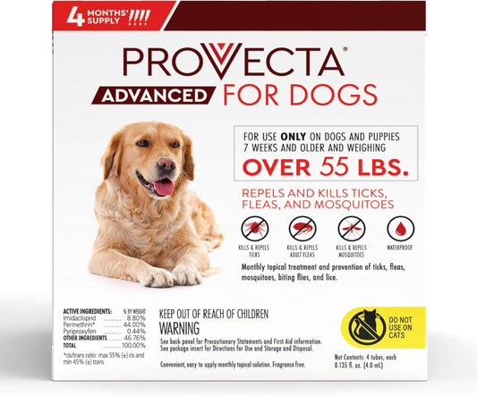 Provecta® Advanced for Extra Large Dogs (Over 55 lbs) Flea and Tick Topical Treatment, 4-Month Supply