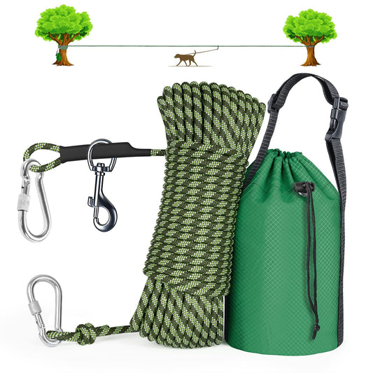 Tresbro Dog Camping Leash, 50ft/75ft/100ft Trolley System for Dogs up to 300lbs, Portable Lightweight Runner Lead for Yard, Reflective Dog Tie Out Cable for Camping, Courtyard, Park, Outside