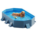 Peteast Foldable Dog Pool with Sturdy Square Design, Durable 71" Lx39 Wx12 D Extra Large Portable Pet Bathtub with Reinforced Sidewalls for Stability, Ideal for Indoor & Outdoor Use (Blue&Dark Gray)