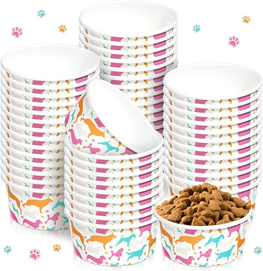 Mifoci 100 Pcs Disposable Dog Bowls 1.5 Cups Pets Disposable Feeding Bowls for Dogs and Cats Pets Paper Travel Cups for 
