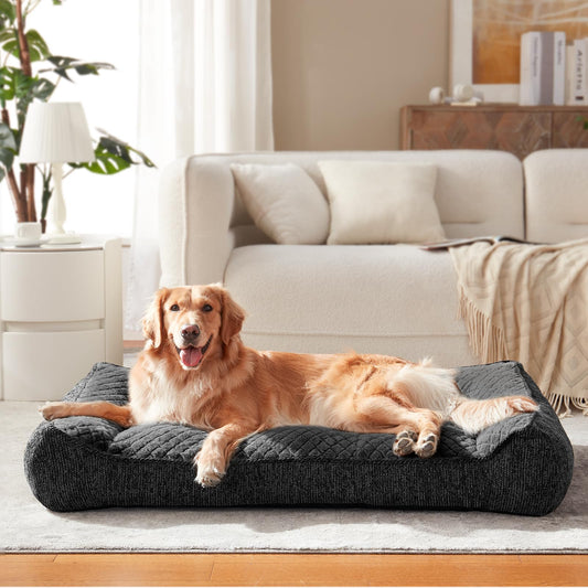 JOEJOY XL Orthopedic Dog Bed for Large Dogs Up to 80lbs - Extra Thick Foam Pet Bed Sofa with Bolster Sides, Large Sized Dog Couch Bed with Removable Washable Cover, Non-Slip Bottom, Grey (42"x30")
