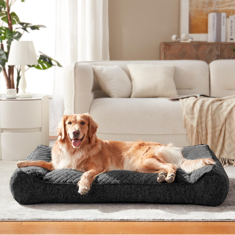 JOEJOY XL Orthopedic Dog Bed for Large Dogs Up to 80lbs - Extra Thick Foam Pet Bed Sofa with Bolster Sides, Large Sized Dog Couch Bed with Removable Washable Cover, Non-Slip Bottom, Grey (42