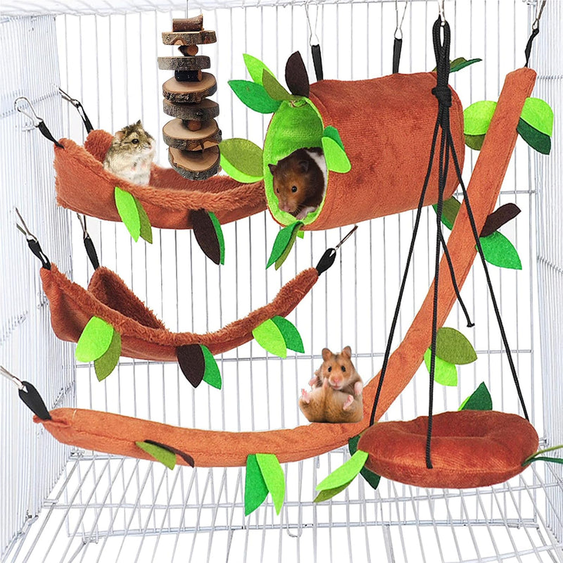 Hamiledyi 6 Pcs Hamster Hammock Small Animals Hanging Warm Bed House Organic Natural Apple Wood Chewing Stick Rat Cage N