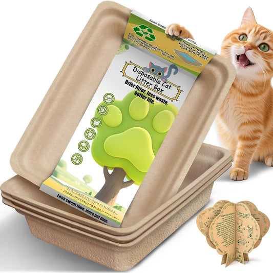 Disposable Litter Boxes for Cats Large: 2/4/6/8-Pack 17.5'' x 13.5'' Leak-Proof Sustainable for Indoor/Travel Use Standalone or as Liner 4-Pack