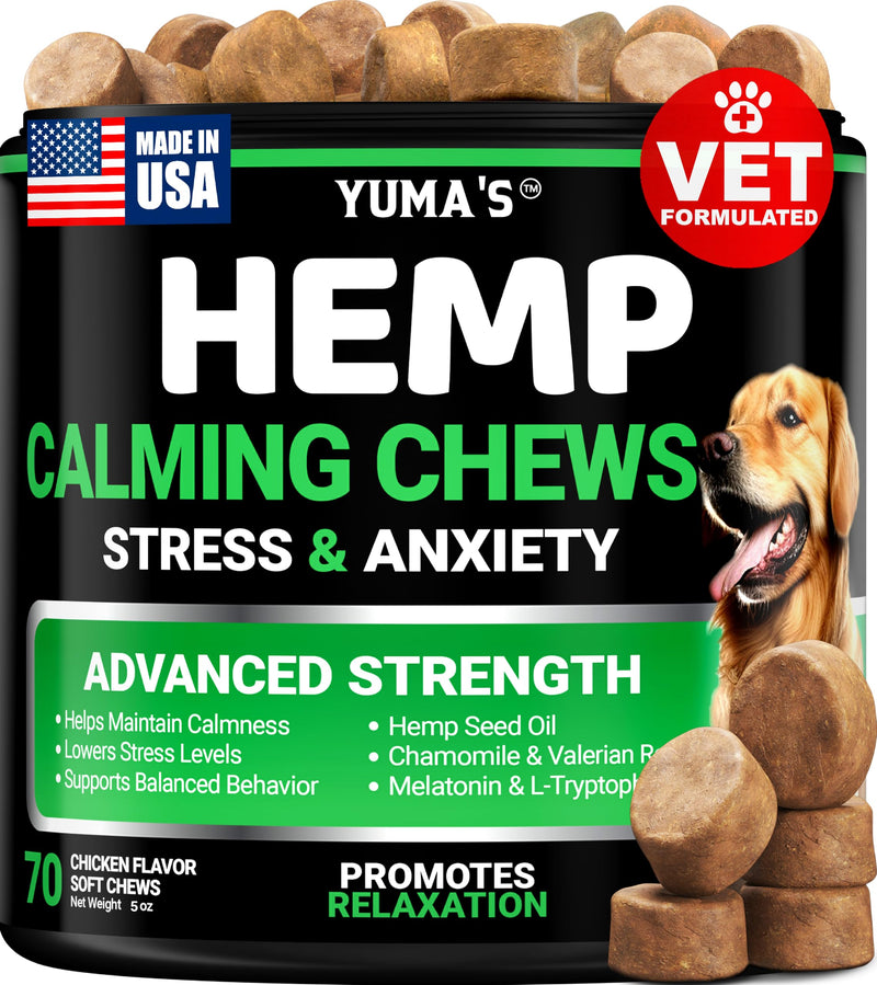 Advanced Calming Chews for Dogs - Hemp Dog Calming Chews - Anxiety Relief Treats with Melatonin, Hemp Oil - Separation Aid, Stress, Hip and Joint Supplement for Canine Health Support - Made in USA