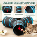Love’s Cabin Cat Tunnel for Indoor Cats, 3-Way Collapsible Play Tunnel with Teaser Wand, Peek Holes & Toy Ball, Small Pet Toy for Kittens & Rabbits, Black & Blue, Small Size