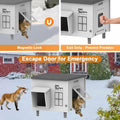 Large Heated Cat House for Outside Cats in Winter, Lslpin Weatherproof & Insulated Outdoor Feral Cat House with Escape D