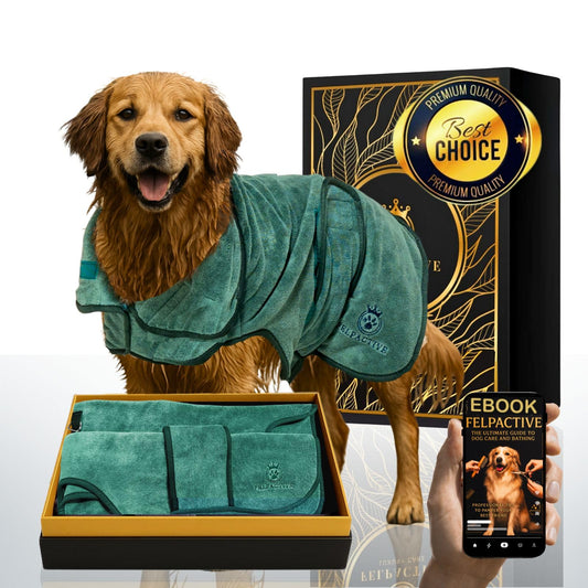 |FELPACTIVE® Premium Dog Drying Robe | Sizes S - XXXL | Quick-Drying Super Absorbent Double-Layer Microfiber | Soft & Snug Fit | Includes Luxury Gift Box + EBOOK | Dog Bath Robe, Pet Warming Bathrobe