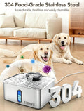 SIBAYS 4Gal/15L Dog Water Fountain for Large Dogs, Stainless Steel Large Pet Water Fountain, Ultra Quiet Automatic Dog Water Bowl Dispenser with Water Level Window and LED Light(FS78, Silver-Grey)
