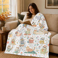 Fall Cute Sweater Cat Colorful Floral Throw Blanket 50 x 60 Inch