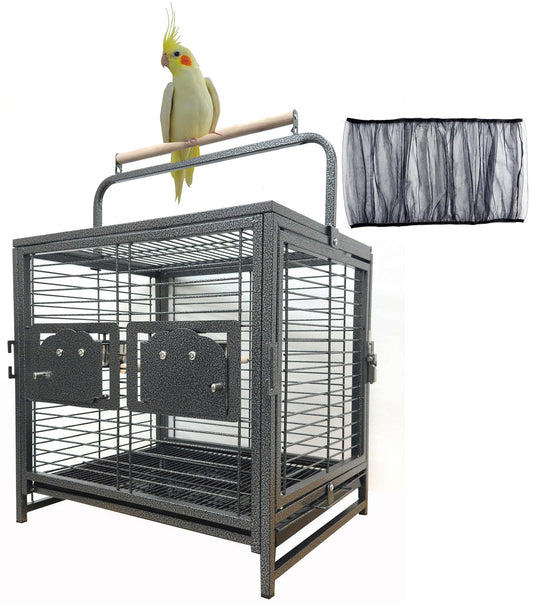 Deluxe Portable Durable Wrought Iron Bite-Proof Bird Travel Parrot Vet Carrier Cage Prevent Beaks Out Pet Products for Parrots Conures Cockatiel Amazon African Grey Include Cage Cover