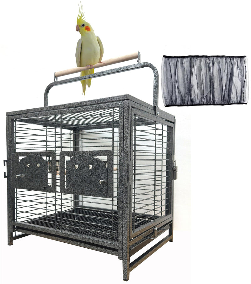 Deluxe Portable Durable Wrought Iron Bite-Proof Bird Travel Parrot Vet Carrier Cage Prevent Beaks Out Pet Products for Parrots Conures Cockatiel Amazon African Grey Include Cage Cover