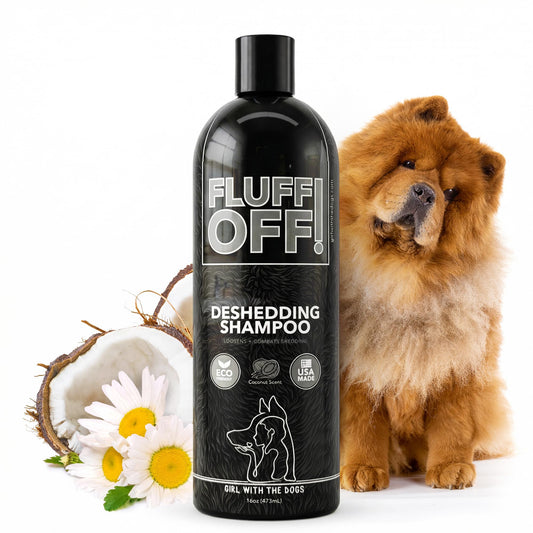 Fluff Off! by Girl With The Dogs, Natural Deshedding Dog & Cat Shampoo, 16 Oz, Made in USA, 8 Wks+