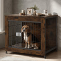 Wooden Dog Crate Furniture, 27in Dog Cage Furniture with Slide Safety Latch, Indoor Decorative End Table for High Anxiety Dogs, Furniture Style Dog Crate for Small to Medium Dogs, Aged Black