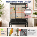54-Inch Bird Cage with Horizontal Wire Design, Wrought Iron Bird Flight Cage with Rolling Stand, and Slide-Out Tray Suit