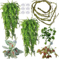 Reptile Plants for Bearded Dragon Tank Accessories, Terrarium Plant Artificial Decor for Snake Cage, Fake Plant for Leop