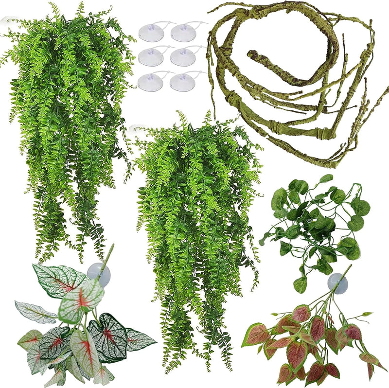 Reptile Plants for Bearded Dragon Tank Accessories, Terrarium Plant Artificial Decor for Snake Cage, Fake Plant for Leop
