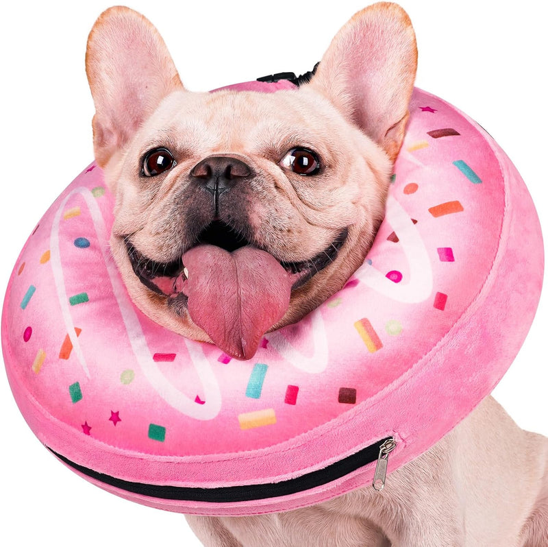 Didopet Inflatable Dog Pillow Cone Collar After Surgery, Donut Soft Neck Cone for Pug Dachshund Medium Dogs, etc, Recovery E Collar to Stop Licking Pink