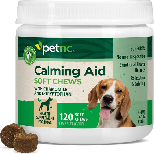 PetNC Calming Aid Soft Chews for Dogs, Chamomile & Melatonin, 120 Count