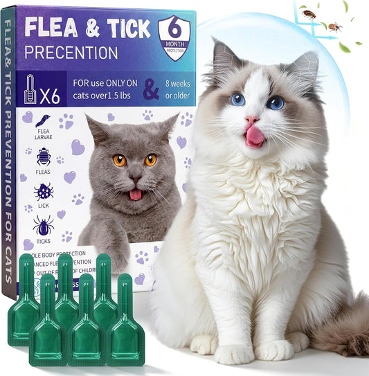 Flea and Tick for Cats, Cat Flea & Tick Topical Drops, 6 pc 8+ Weeks