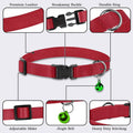 Breakaway Cat Collar with Bell - Leather Adjustable Kitten Collars with Safety Quick Release Buckle - Soft Small Pet Collars for Girl & Boy Cats (Red)