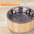Elevated Dog Bowls for Large Dogs Feeder Two Bowls with a Stainless Steel and Bamboo Dishes，Raised Dog Bowl Stand with N