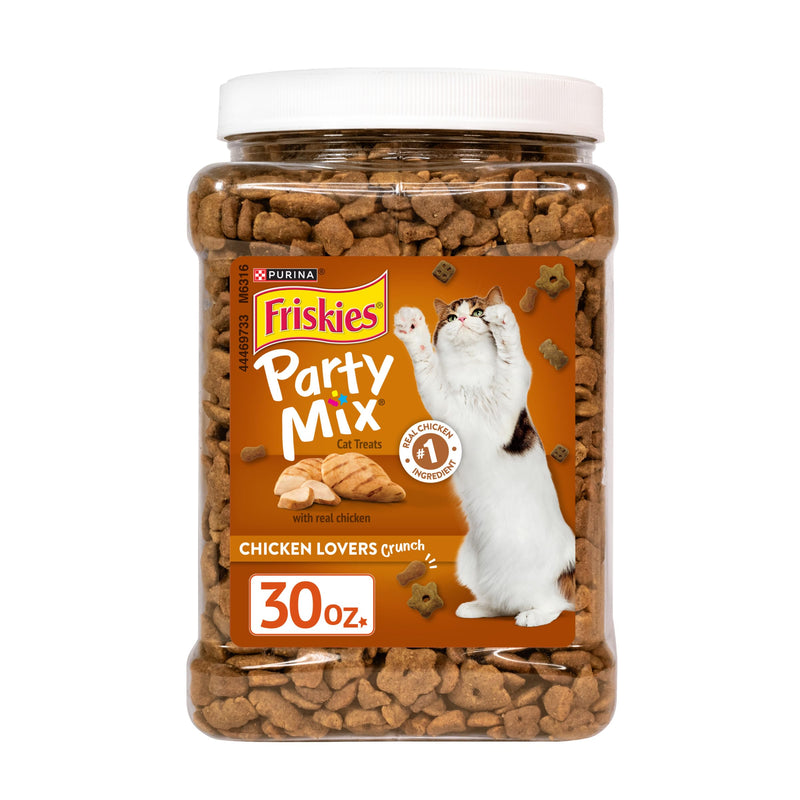 Purina Friskies Party Mix Chicken Lovers Crunch with Real Chicken Cat Treats - 30 oz Canister