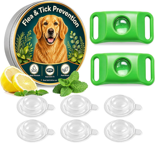 Flea and Tick Prevention Pendant for Dogs, Natural Dog Flea and Tick Collar Alternative with 2 Pendants and 6 Extra Refi