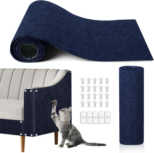 Cat Scratch Mat, 3PCS 39.4"x11.9" DIY Trimmable Self-Adhesive Cat Scratching Mat, Couch Protector from Cats Claw, Indoor Furniture Protector for Cats Scratching (Dark Blue)
