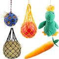 Horse Toys for Horses 5 PCS Set, Goats Enrichment Toys, Including Hay Net, Hay Ball, Toy Ball, Squeaky Duck, Plush Carro