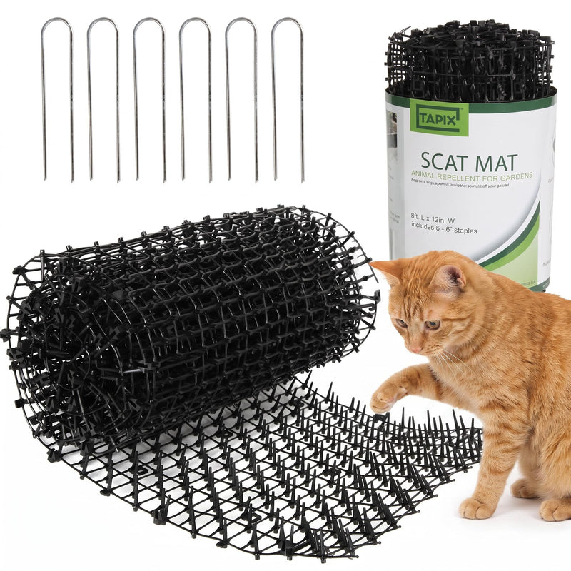 Tapix Cat Scat Mat with Spikes Digging Stopper (8 ft.) Anti-cat Network Cat Strips, Cat Deterrent Mat for Indoor and Outdoor with 6 Staples