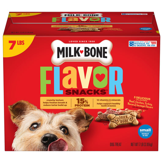 Milk-Bone Flavor Snacks Small Dog Biscuits, Flavored Crunchy Dog Treats, 7 Pound Box