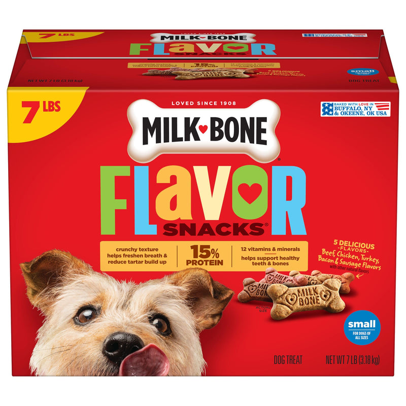 Milk-Bone Flavor Snacks Small Dog Biscuits, Flavored Crunchy Dog Treats, 7 Pound Box