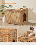 Feandrea Cat Litter Box Enclosure, Handwoven Rattan End Table, Extra Mat