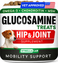Glucosamine Treats for Dogs - Joint Supplement w/Omega-3 Fish Oil - Chondroitin, MSM - Advanced Mobility Chews - Joint Pain Relief - Hip & Joint Care - Chicken Flavor - 120 Ct - Made in USA