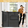 Reinforced 42" Extra Tall Pet Gate 55" Wide Retractable Baby Gate with Support Rods - Retractable Dog Gate Indoor/Outdoor Retractable Gate, Bottom Anti-Escape Tall Dog Gates for Doorways, Black