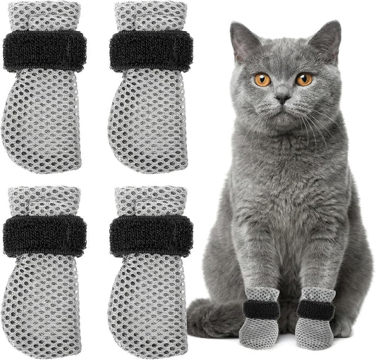 4 Pcs Cat Booties Anti Scratch Mittens Gloves Mesh Cat Claw Covers Kitten Protectors Foot Booties Breathable Adjustable 
