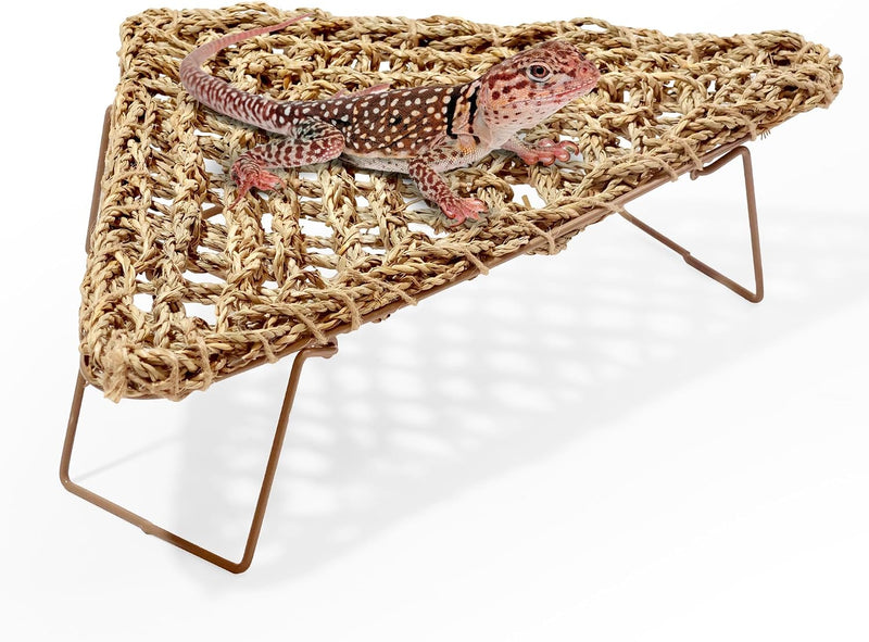 Nebulist Adjustable Bearded Dragon Hammock – Natural Seagrass Reptile Hammock with Collapsible Metal Legs – Lizard Hammo