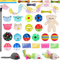 QUOZUO 30 Pcs Cat Toy Kitten Toys Set, Interactive Cat Toy Wand Cat Springs Ball Toy with Bells, Cat Toys for Bored Indoor Cats, Gift Box Styles