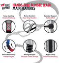 Tuff Pupper Heavy Duty Hands Free Bungee Dog Leash | Two Large Dogs Up to 250 lbs | Comfortable Shock Absorbing Bungee | Reflective Dual Padded Handles | Lumbar Waist Belt 28-50" | 360° Swivel Clips