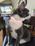 Breakaway Cat Collar with Bow Tie and Bell Adjustable Soft Corduroy Pink Kitten Collars for Girl Cats