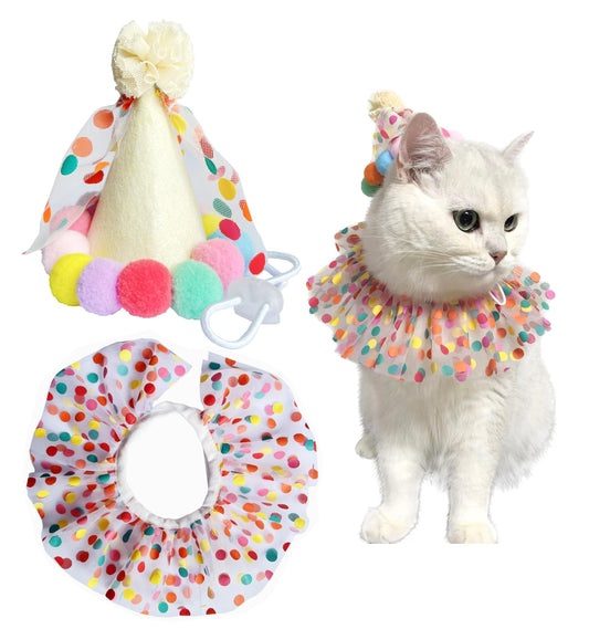 Cat Dog Princess Costumes Puppy Cat Birthday Bandana Scarf and Party Hat Cute Lace Dog Bib Scarf and Christmas Hat Doggy Birthday Party Decorations Set