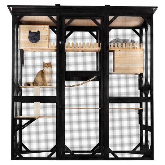FunXplore 71.1" L Large Cat Catio Outdoor Cat Enclosure Window Acess, Walk-in Cat Cage Cat House for Multiple Indoor Outdoor Cats, Outside Patio 6 Doors Weatherproof Roof
