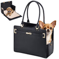 Dog Purse Carrier for Small Dogs, Stylish Foldable Pet Carrier Purse Tote Bag with Washable Cushion & Safety Leash, Airline Approved Puppy Travel Bag with Pockets (Black)