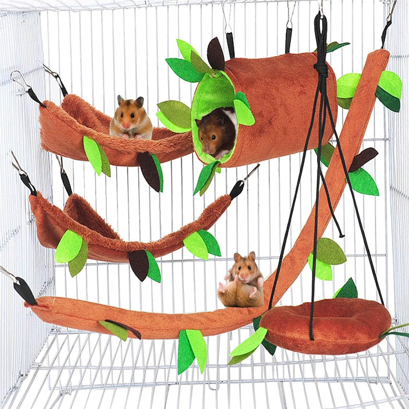 Hamiledyi 5PCS Hamster Hammock Sugar Glider Hammock Set Sugar Glider Cage Accessories Toys Small Animals Hanging Bed Hid