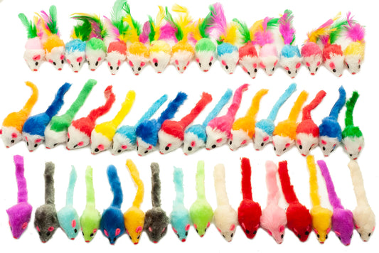 Fashion's Talk 48-Count Assorted Mice Cat Toys Furry Rattle Mouse Kitten Toy Mini Mice for Indoor Cats Interactive Play Color Varies