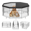 VEVOR Foldable Metal Dog Exercise Pen, Pet Puppy Playpen Yard Fence with Top Cover & Door, Indoor Outdoor 8 Panels 24" W x 24" H Dogs Crate Kennel with Ground Stakes for Small & Medium Dogs